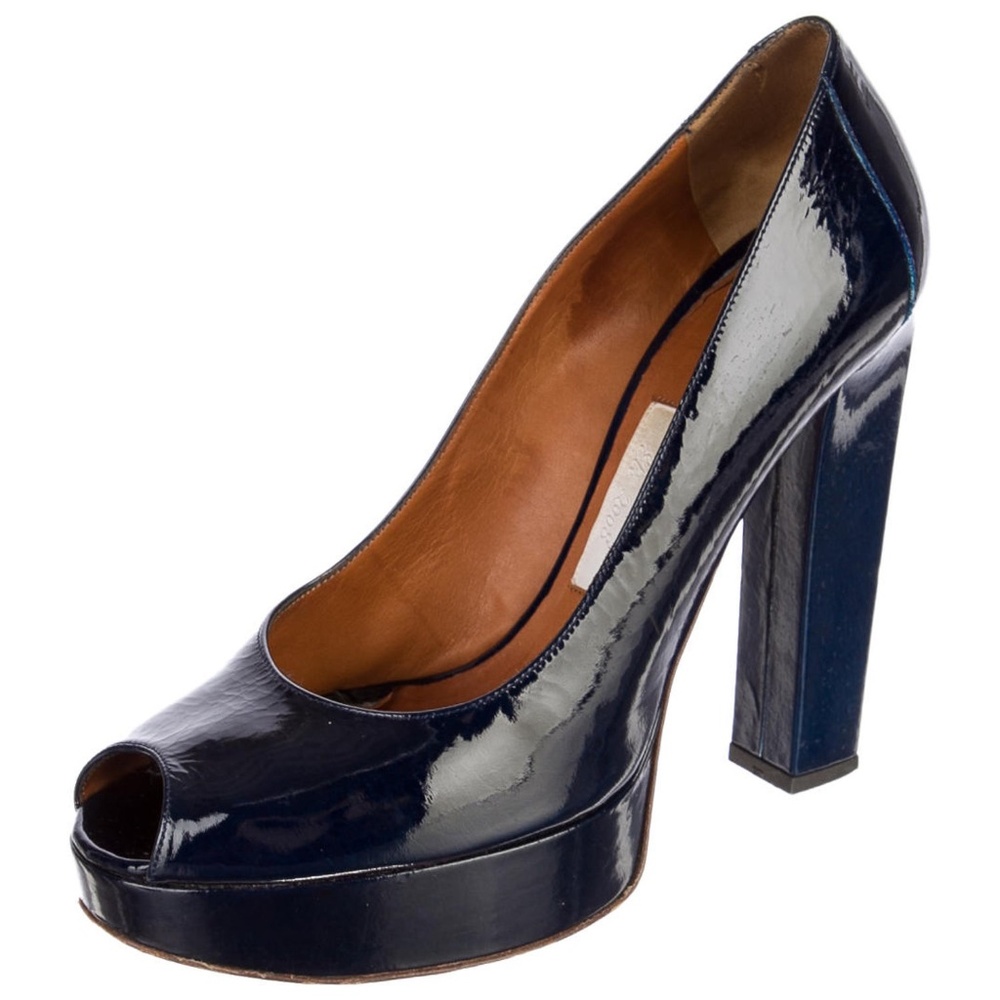 Lanvin Indigo Patent Leather Platform Pumps